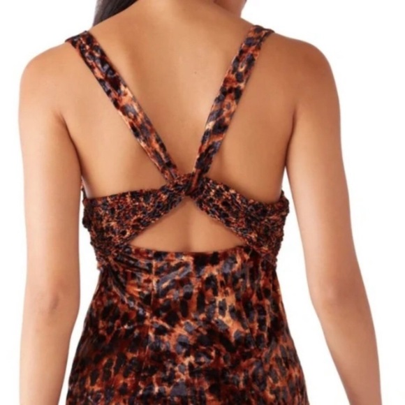 Intimately Free People Velvet Mini Dress Brown Leopard Animal Print Small - Picture 2 of 9